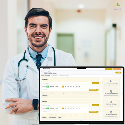 Doctor with tablet showing patient records